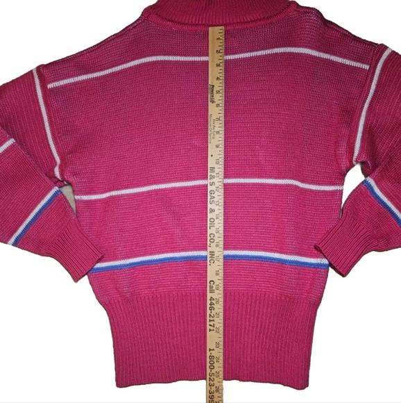 Slalom Vintage 80's Hot Pink Nordic Design Ribbed Turtleneck Knit Ski Sweater - Picture 14 of 16